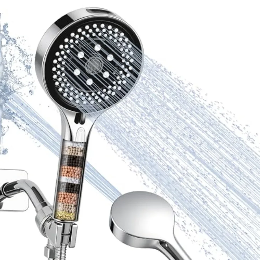 

Filtered High Pressure 7-Function Shower Head with Handheld 5.24" Spray Nozzles, 59" Stainless Steel Hose and Adjustable Shower