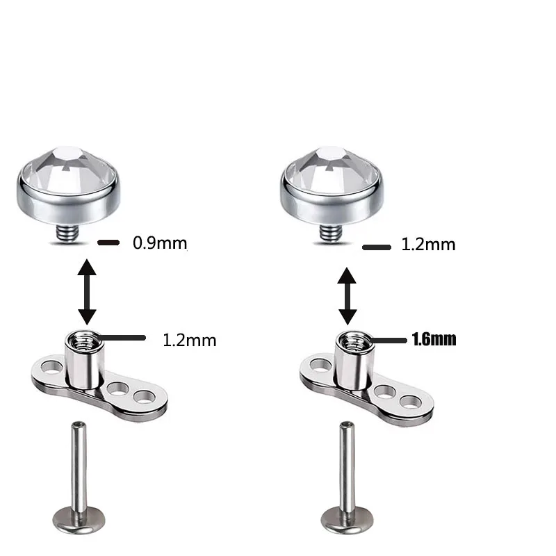 10 Pcs ASTM F136 Titanium EAR PIERC Skin Anchor Hidden Micro Skin Piercing Threaded Head Inlaid Zircon for 0.9-1.2mm Jewelry