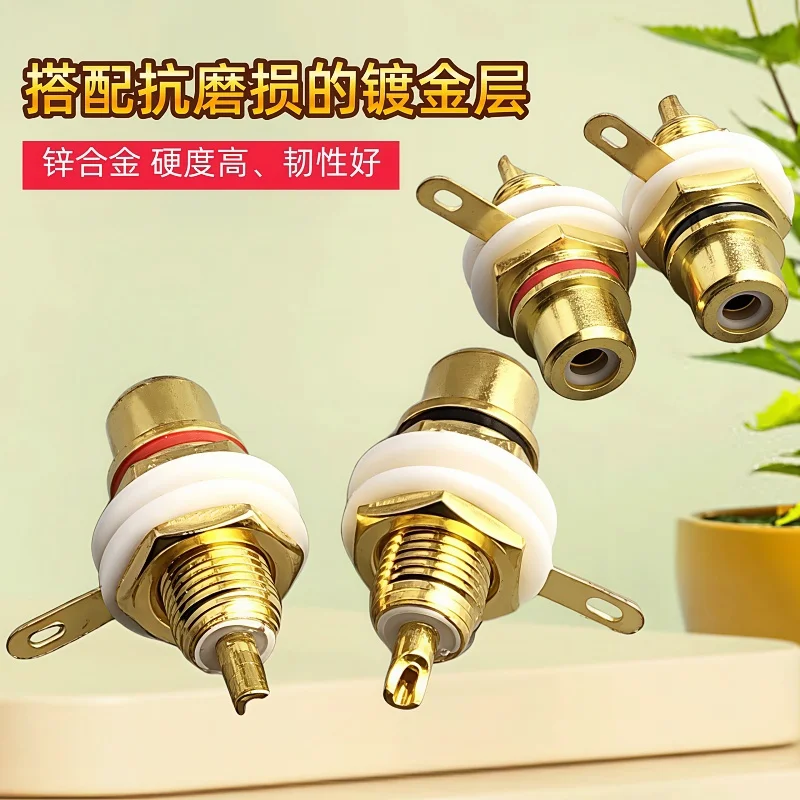 10pcs RCA Female Jack Plated Rca Connector Gold Panel Mount Chassis Audio Socket Plug Bulkhead White Cycle With Nut Solder Cup