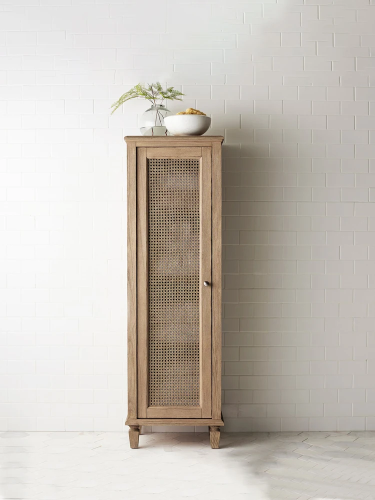 Retro Rattan Cabinet Single-Door Storage Cabinet