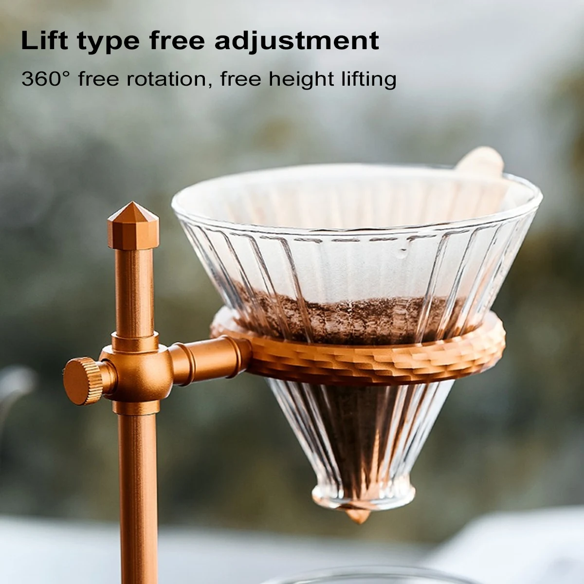 Pour Over Coffee Maker Stand With Vintage Wooden Base, Adjustable Height Rack Dripper Filter Cup Holder for Manual Brewing 1pc