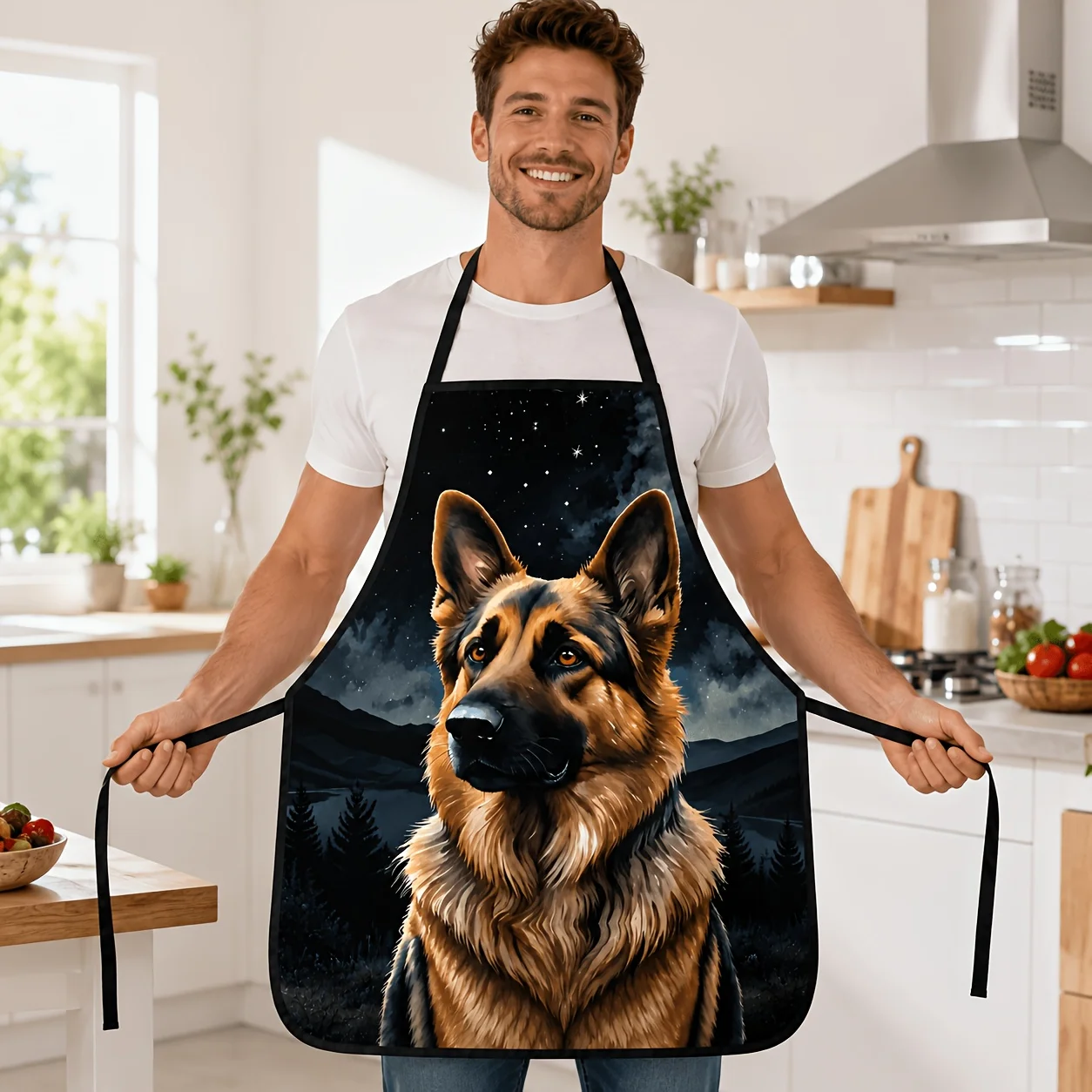 1pc 2D Flat Unisex Dog Print Apron, German Shepherd Design for Home Cooking, Outdoor Grilling & Holiday Gifting
