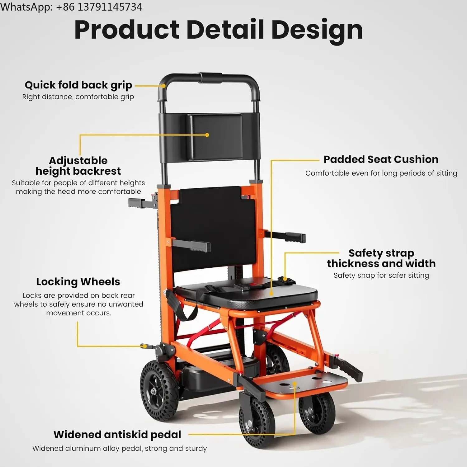 Electric Stair Chair Stair Climbing 440 lbs Max Load with Adjustable Backrest and Arms - Heavy Assist Track