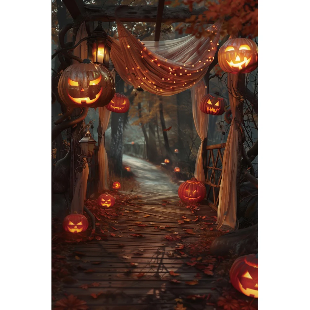 ฉากหลังกลางแจ้งฮาโลวีนโคมไฟฟักทองปาร์ตี้กลางคืนเด็กผู้ใหญ่ภาพโปสเตอร์ตกแต่งพื้นหลังสำหรับถ่ายภาพ