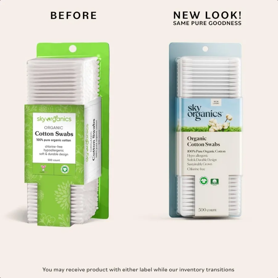Sky Organics Organic Cotton Swabs 500 ct. Ultra Soft Tips Strong Durable Hypoallergenic Chlorine Free Sustainable with Ebook Na