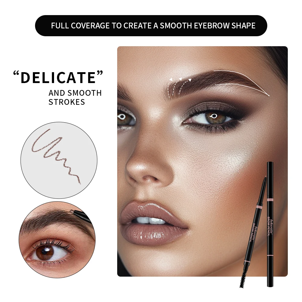 3 ألوان برأسين قلم الحواجب دوران تلقائي فائق النعومة قلم الحواجب تجميل ضد الماء مستحضرات تجميل العين الحرة للنساء #3
