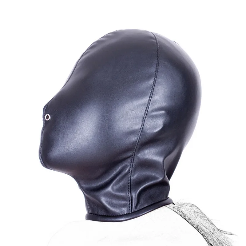 Fetish Full Face Mask Hood PU Leather Cosplay Head Hood for Adult Halloween Party Role Play Sexy Costume Mask Head Accessories