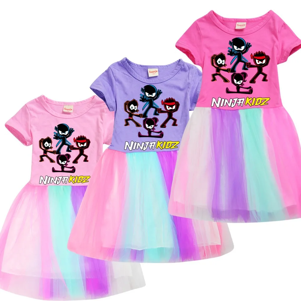 Ninja Kidz Kids Dress New Children Clothing for Girls Short Sleeve Cartoon Birthday Party Princess Dresses Summer Girls Dres