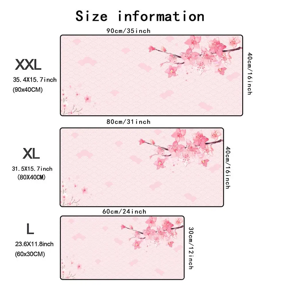 Pink cherry blossoms Mouse Pad Large Gaming Office Stitched Edges Non-Slip Rubber Base Extended Keyboard Mousepads Long Desk Mat