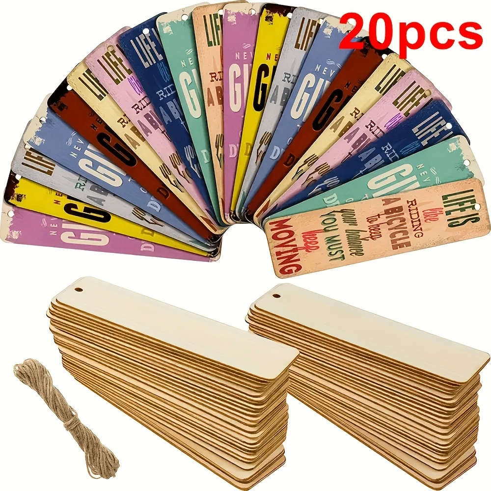 20/36 Pieces Wooden Blank Bookmarks DIY Wooden Craft Bookmarks Wooden Hanging Signs Rectangular Blank Bookmark Ornaments with Ho