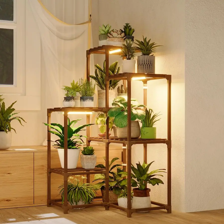 

Plant Stand with Grow Light for Indoor Plants Growing Corner Plant Shelf with Grow Lights for Living Room Patio Decor