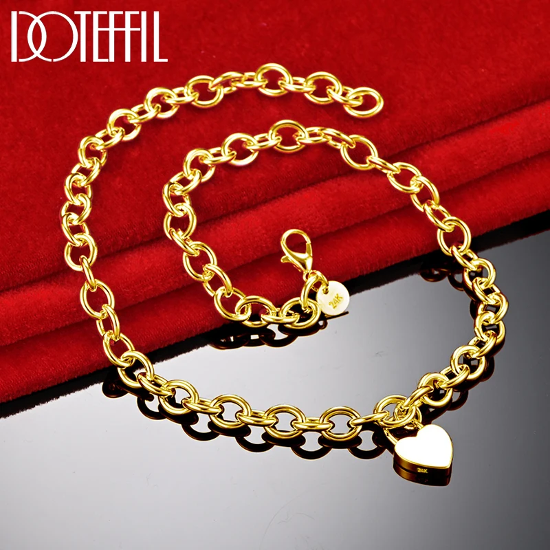 DOTEFFIL 18K Gold Heart Lock Pendant Necklace 18 Inch Chain For Women Wedding Engagement Fashion Jewelry