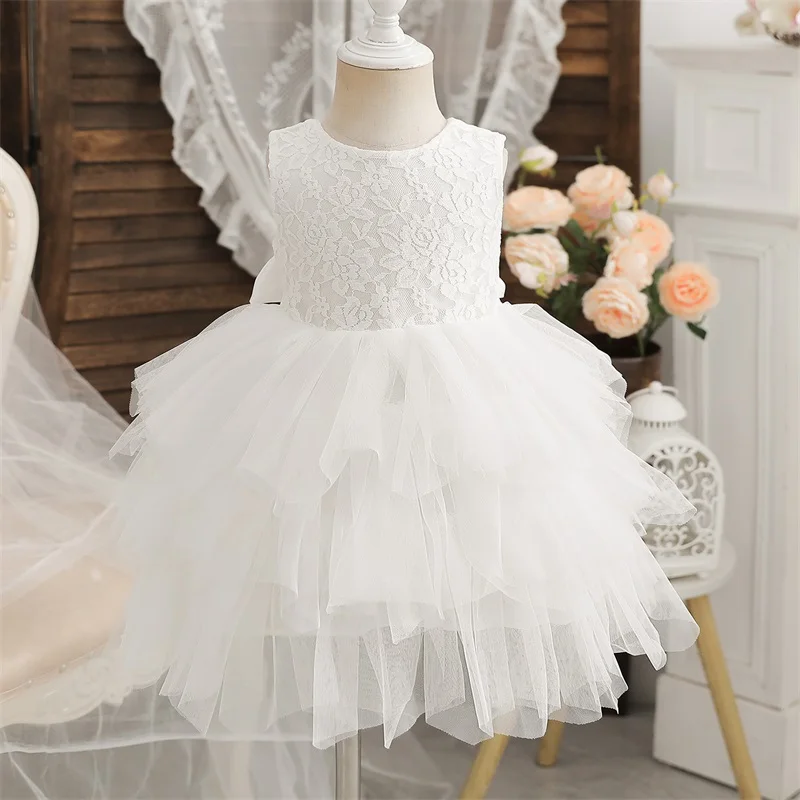 Flower Girls Dress 2-6 Yrs Backless Lace Girls Princess Dresses Sleeveless Wedding Birthday Party Evening Gown Baby Summer Dress