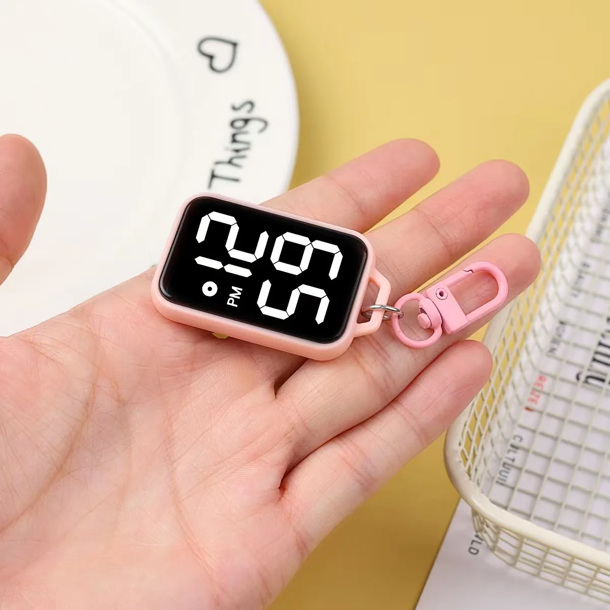 Touch Luminous Keychain Watch Square Large Digital Display Portable Student Pocket Watch Pendant with Carabiner
