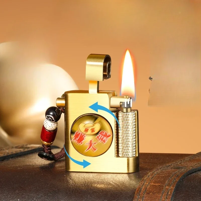 2026 New Turntable Oil Lighter, Retro Fashion Mini Fingertip Plaything Pendant Portable Grinding Wheel Lighter