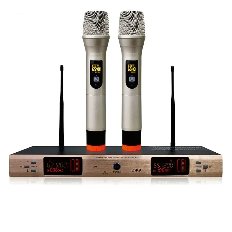 Dual Channel UHF 2 Wireless Microphone System Portable Cordless Handheld Karaoke Mic for Family KTV or Studio Use