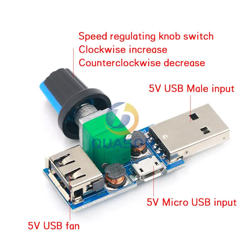 Mini USB fan governor wind speed air volume regulator cooling mute multi function office dormitory bedside