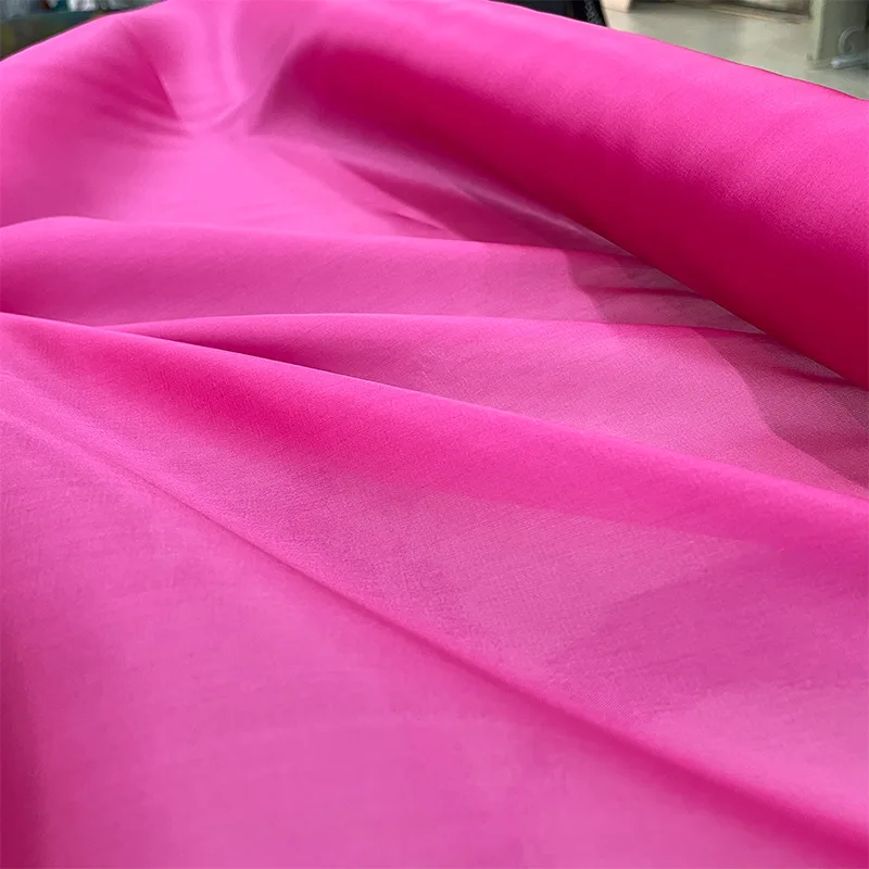 138CM Wide 16MM Thin Solid Color Rose Red Silk Organza Fabric for Bubble Dress DIY Clothing Decoartion Stiff Fabric Y195