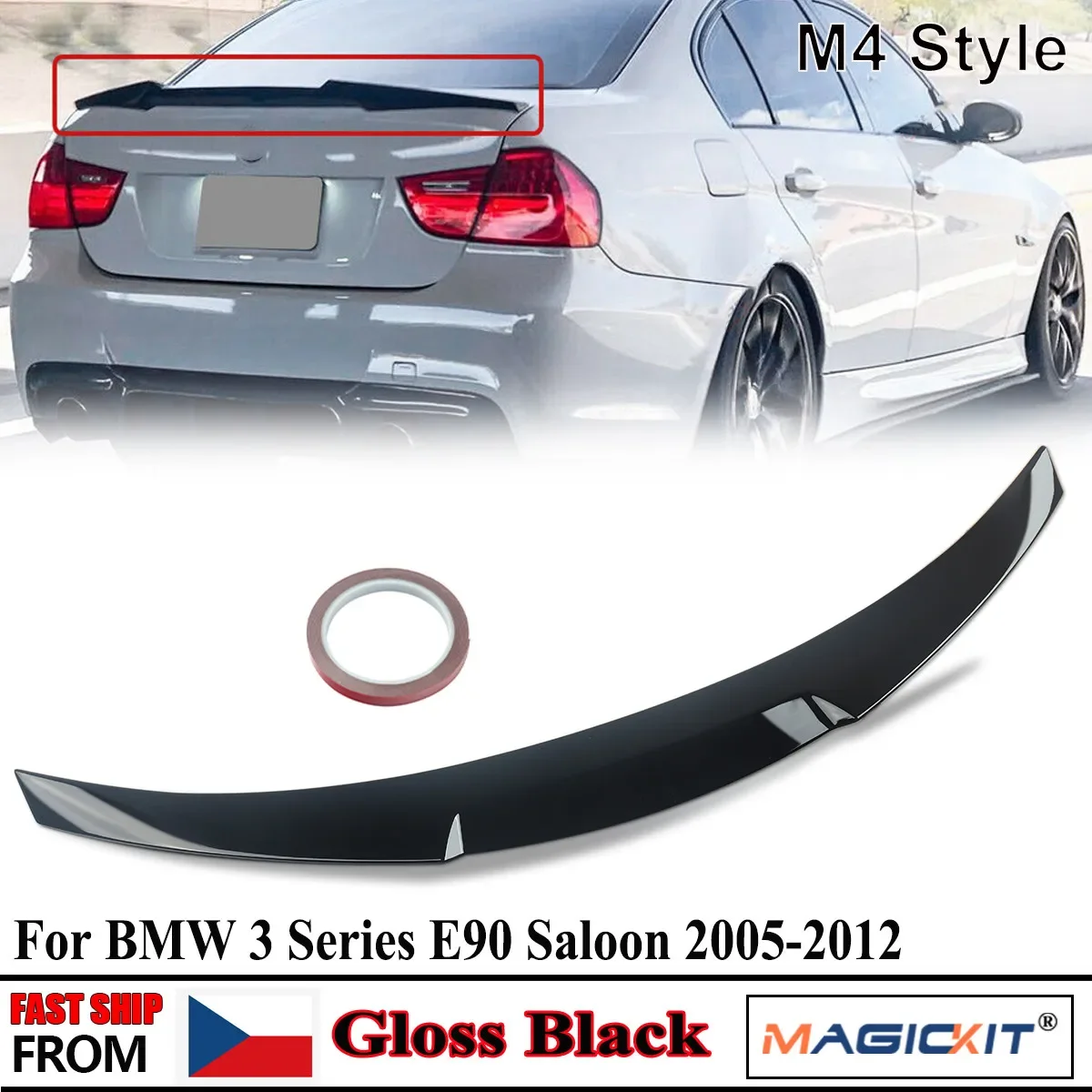 MagicKit FOR BMW 3 SERIES E90 SALOON 05-12 M4 STYLE REAR TRUNK BOOT SPOILER GLOSSY BLACK