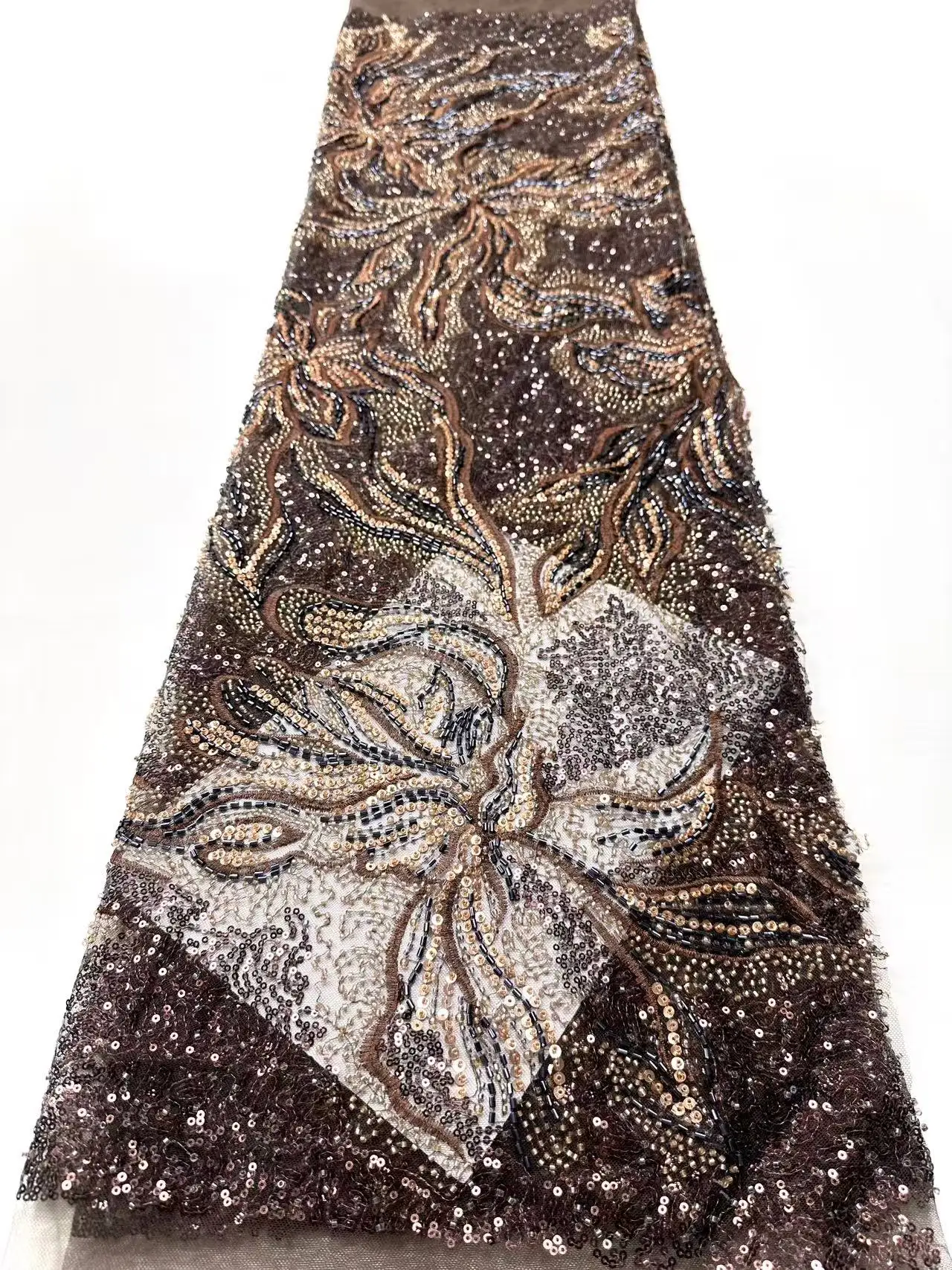 French Lace Fabrics 2026 High Quality African Beaded Embroidered Nigerian Sequins Tulle Lace 5 Yards For Sewing Party Dresses