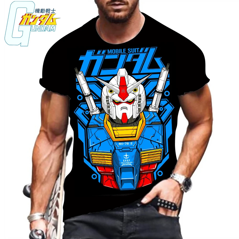 Gundam 2024 Men T-shirt Men\'s HD Print Essentials Fashion Harajuku Tops Leisure Clothing Anime Summer Streetwear 6XL Oversized