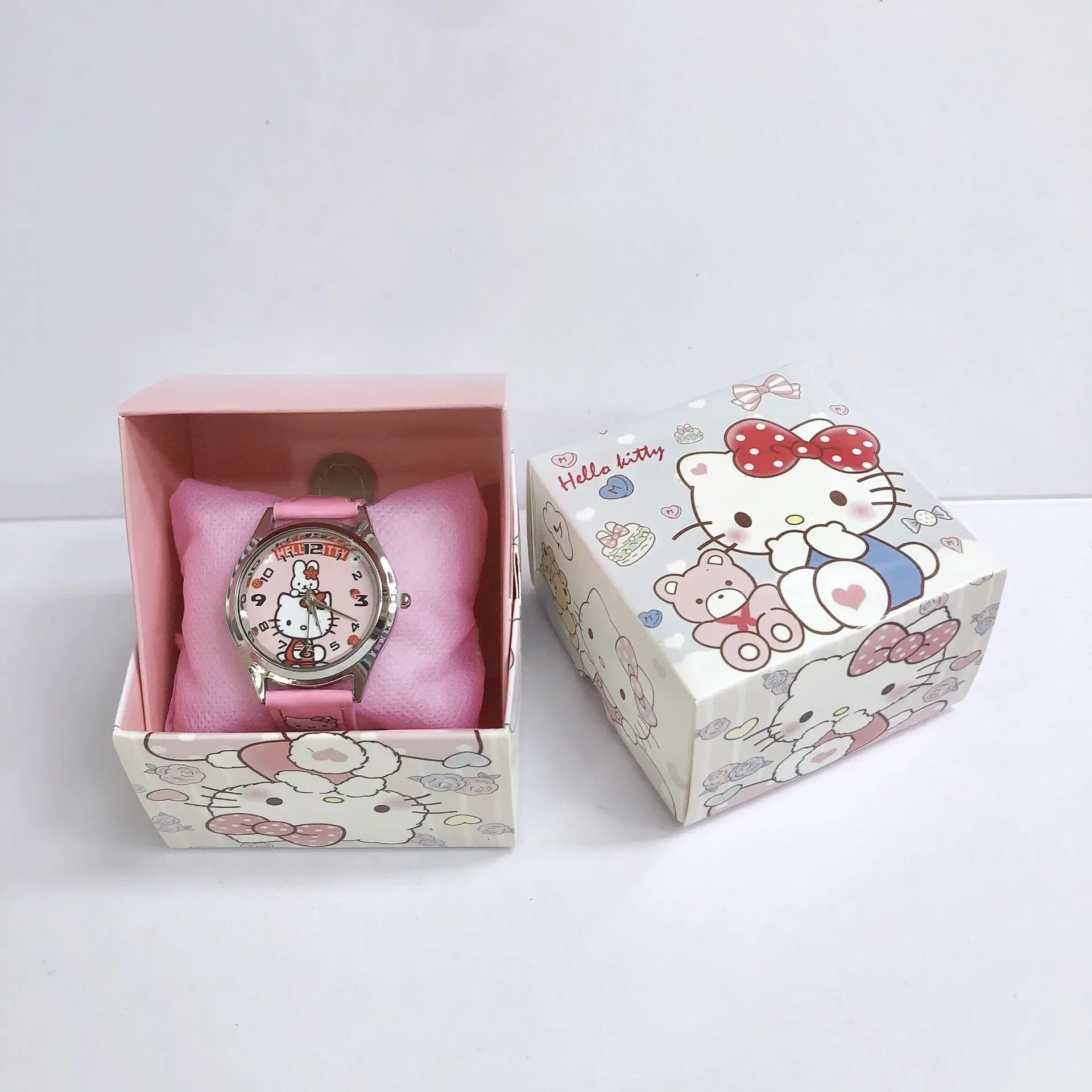 Sanrio Anime Cartoon Children\'s Watch Hello Kitty Cinnamoroll Kawaii Girl Quartz Pointer Watch Gift Box Set Cute Girly Heart