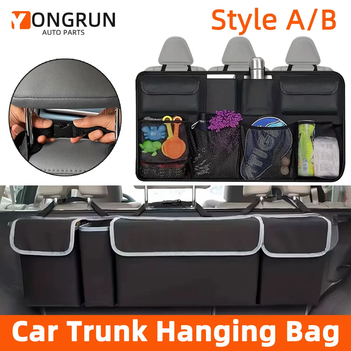 

YONGRUN 1PC Car Interior Storage Bag Hanging Trunk Storage Bag Large Capacity Waterproof Foldable Multi Pocket Storage Mesh Bag