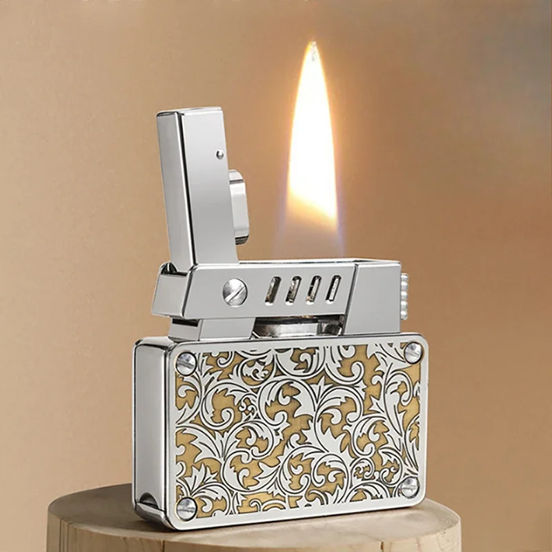 2026 Metal Double Core Flame Kero sene Lighter One-click Ejection Automatic Ignition Windproof Lighter Men's Gift