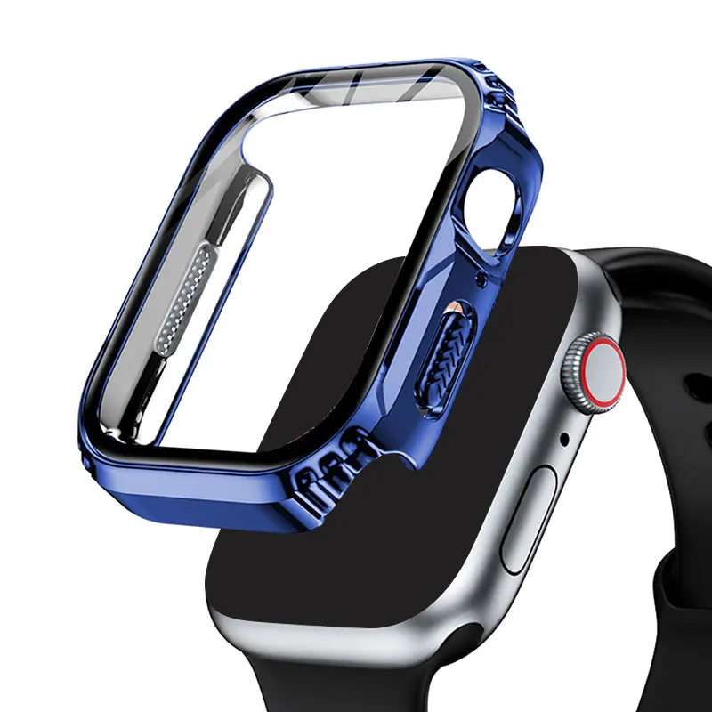 Cubierta de vidrio templado para Apple Watch 40mm 41mm 45mm 44mm funda protectora de pantalla de parachoques de PC dura duradera iWatch series 9 8 7 6 5 4