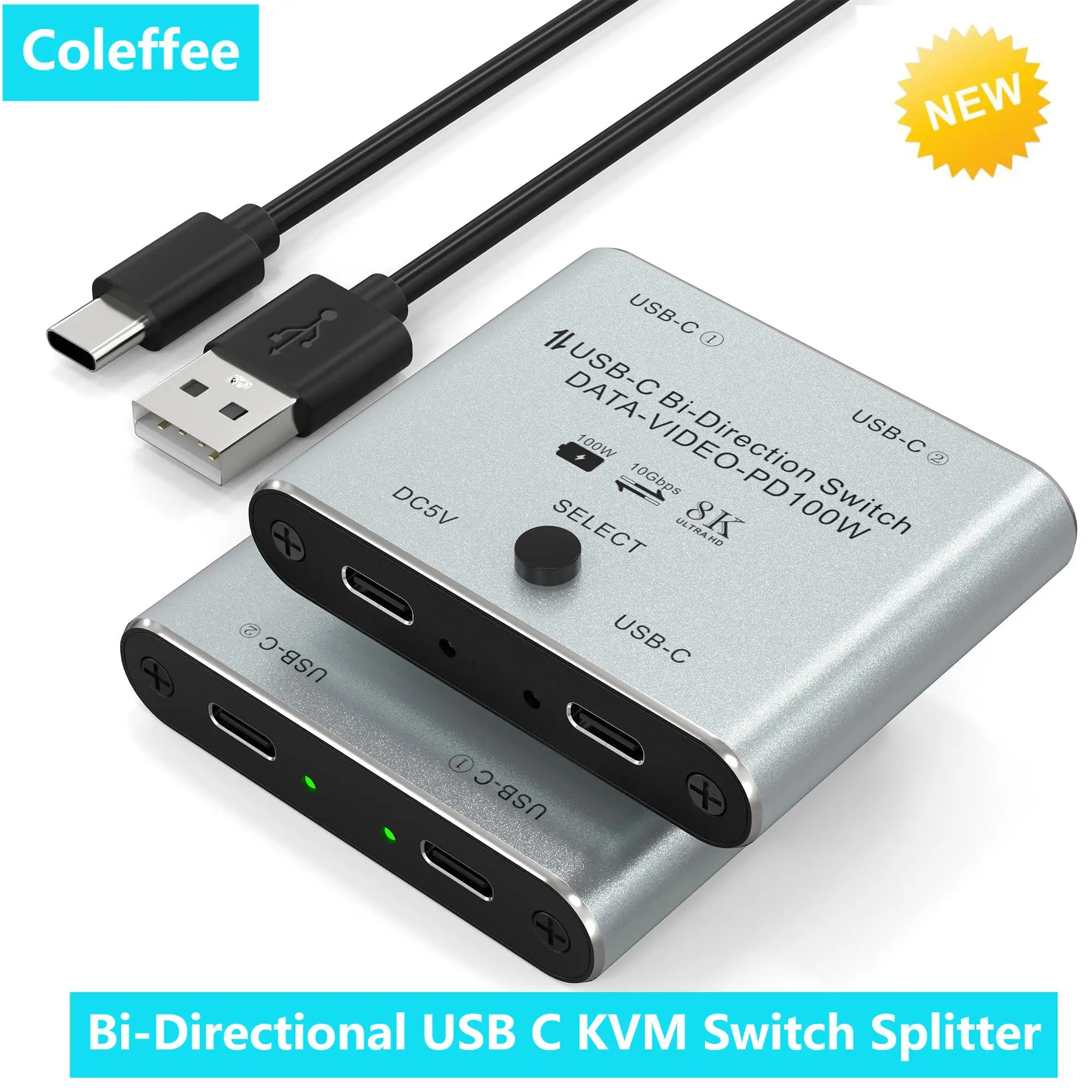 

USB C Switch 2 in 1 Out / 1 in 2 Out,Type-C Bidirectional Switcher Used for 2 Laptops with USB C Port,Supports 4K@120Hz 8K@60Hz