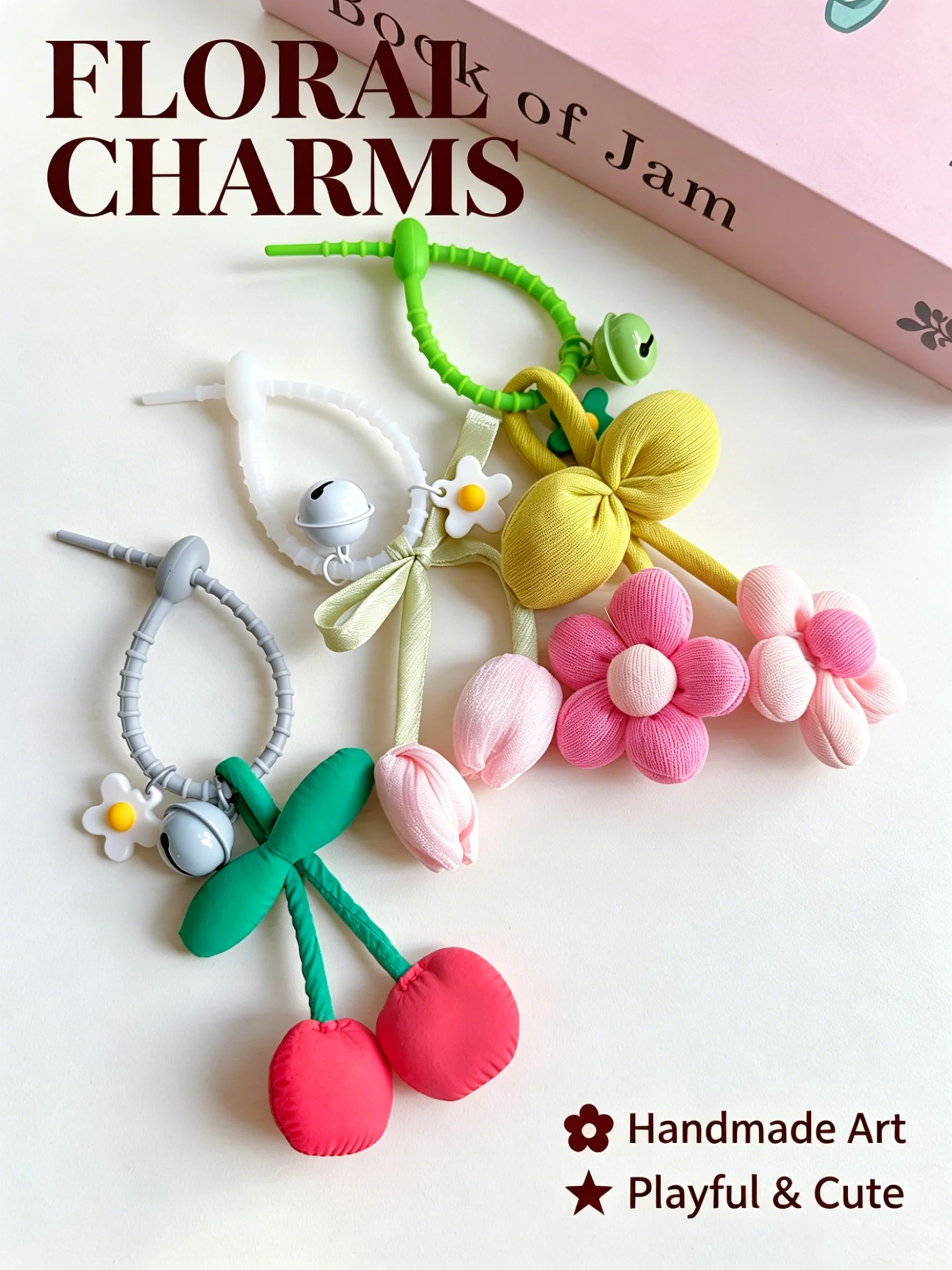 Sweet Floral Keychain Dopamine Fabric Flower Keychain Tulip/Cherry/Peach Blossom Series Girl's Bag Pendant & Back-To-School Season Spring Essential School Supplies
