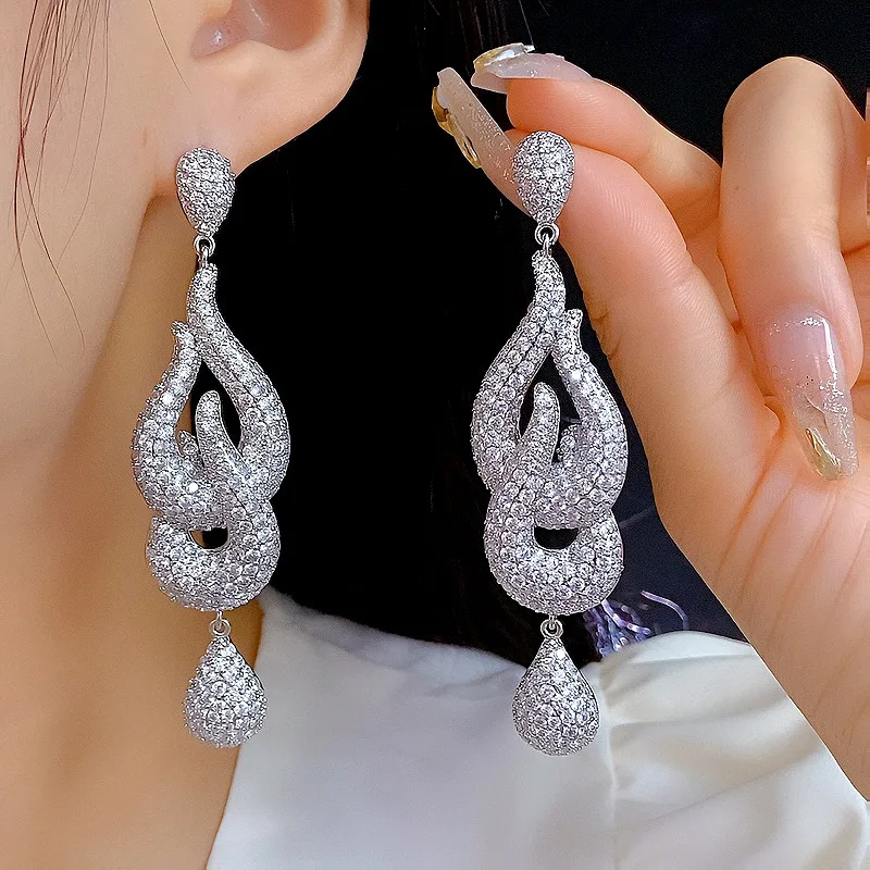 Vintage Long Lab Diamond Dangle Earring Jewelry Party Wedding Drop Earrings for Women Bridal Gift