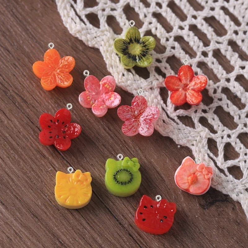 10Pcs Mini Fruit Flower Planar Resin Charms With Eye Pin Simulation Peach Orange Pendant DIY Earring Bracelet Jewelry Making
