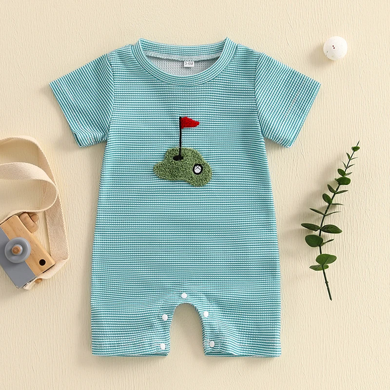 Baby Boy Romper Fashion Short Sleeve Round Neck Golf Embroidery Jumpsuit Newborn Playsuit
