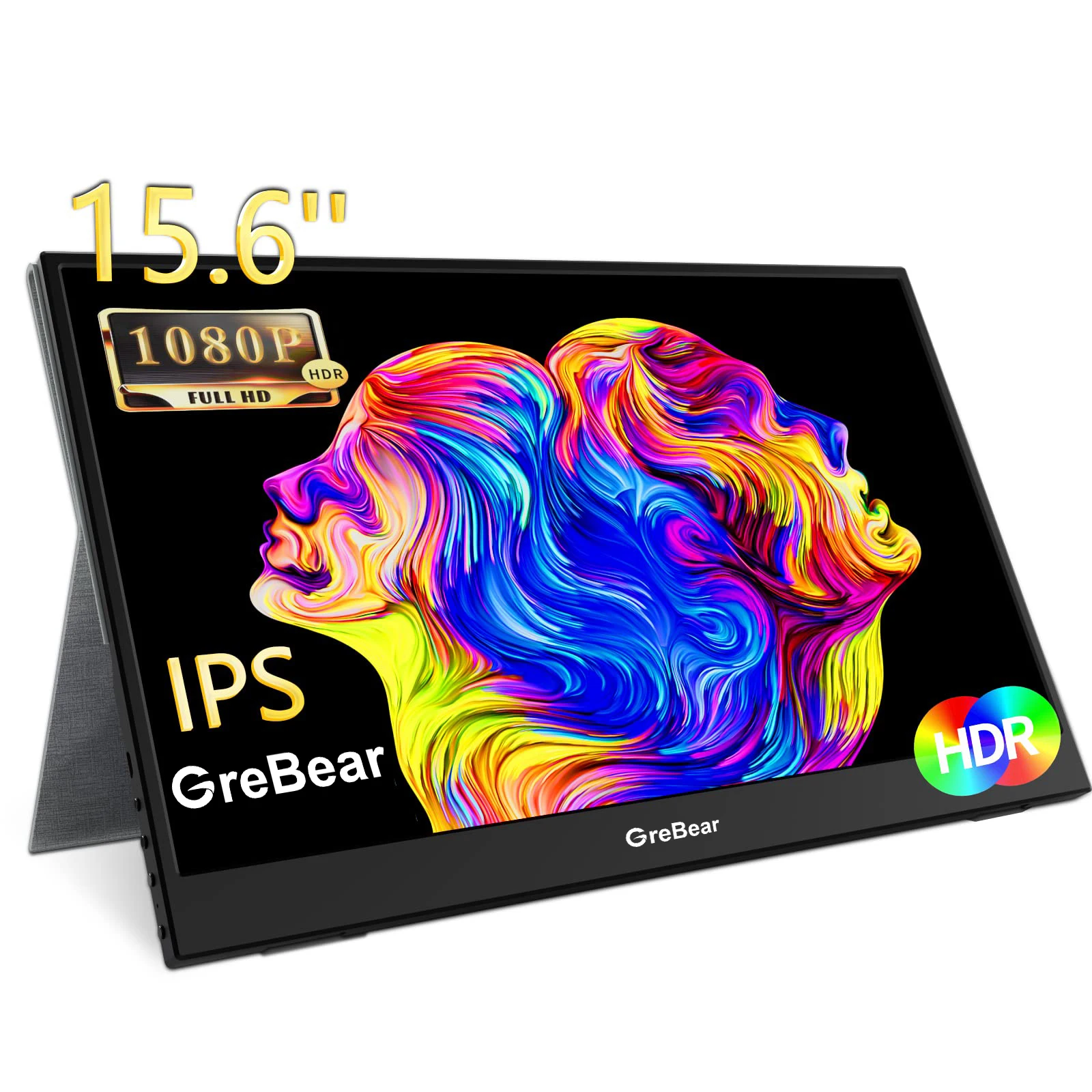 GreBear 15.6 Inch Portable Monitor FHD 1080P Travel Gaming Monitor HDR IPS Portable Monitor with USB Type C Built-in Speaker Eye