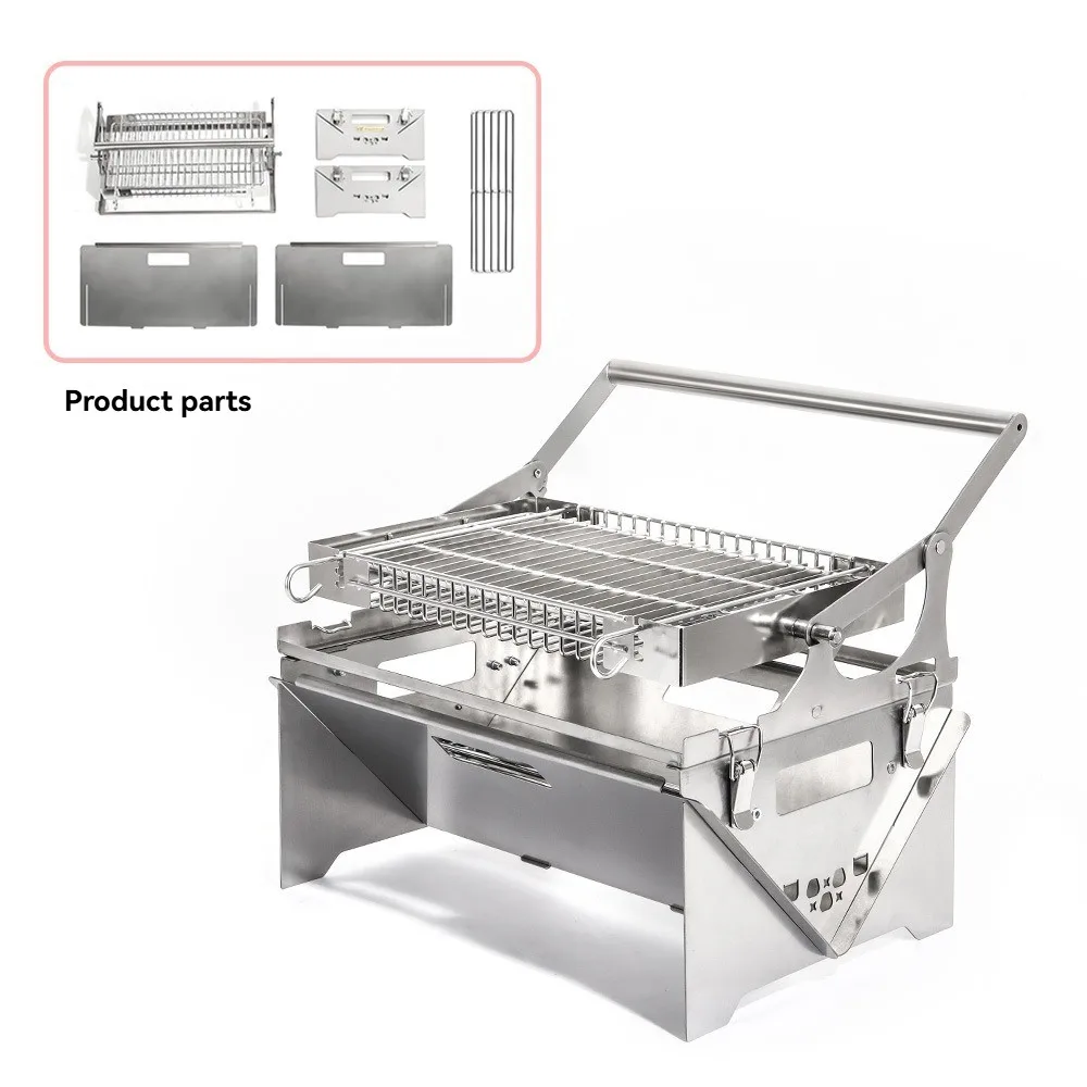 

Легкий вес 5,7 кг для кемпинга и вечеринок – приготовления 1–6, 360° ° Вращающийся гриль-барбекю — нержавеющая сталь, гриль без помощи рук для семьи и