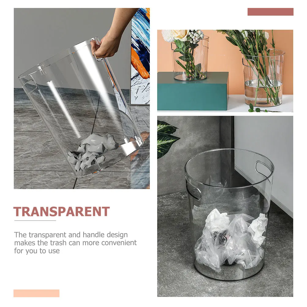 

Creative Trash Can Large Capacity PET Material Transparent Household Rubbish Bin Kitchen Container Waste Bucket for Home Office