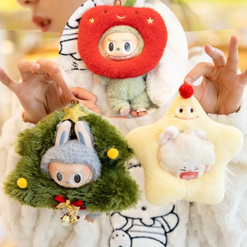 Pakaian boneka katun 10cm hiasan kepala Natal lucu untuk mainan boneka katun untuk Aksesori boneka Labubu 17cm