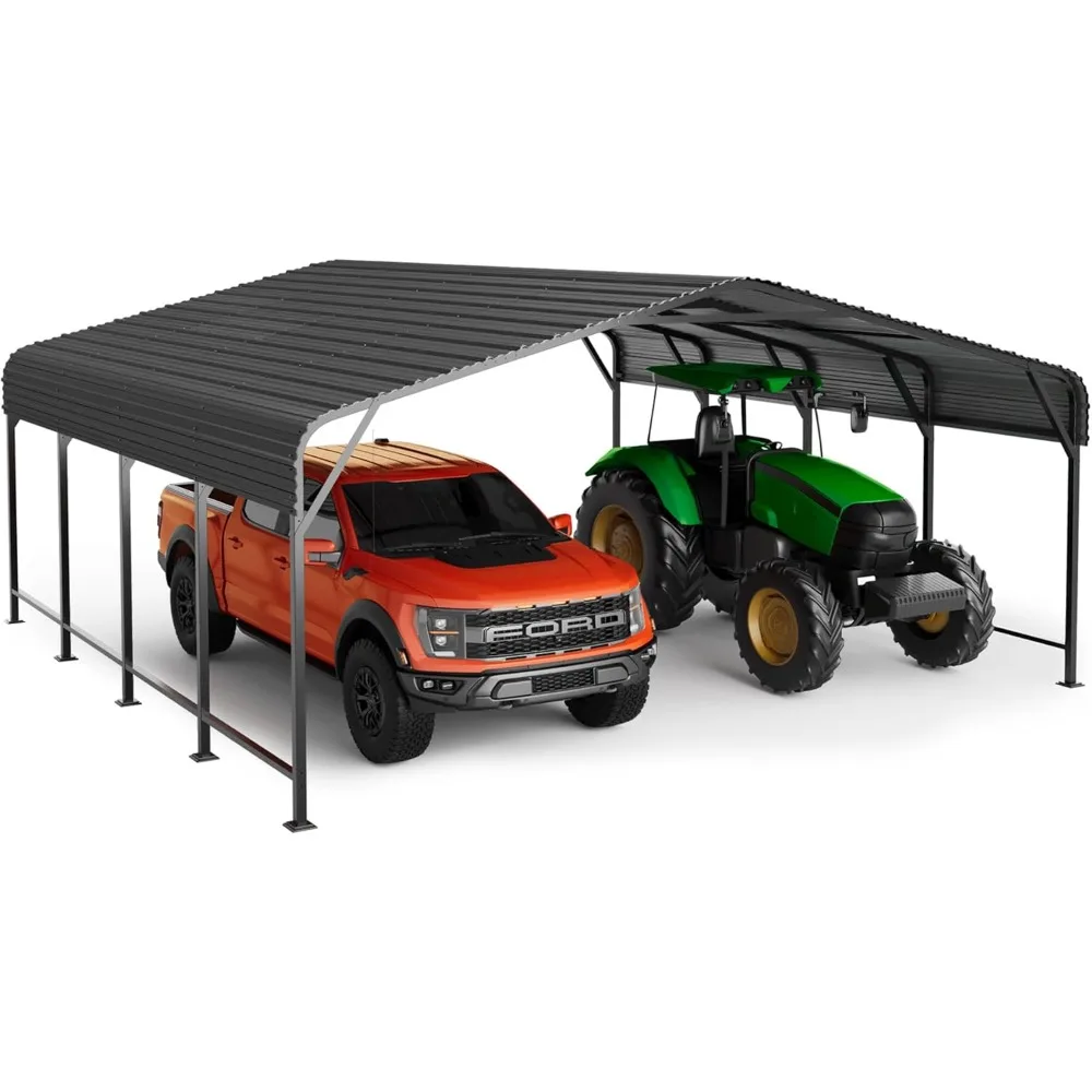 

20x20 Ft Metal Carport with Reinforced Base and Steel Roof, Heavy-duty Outdoor Galvanized Garage Carport