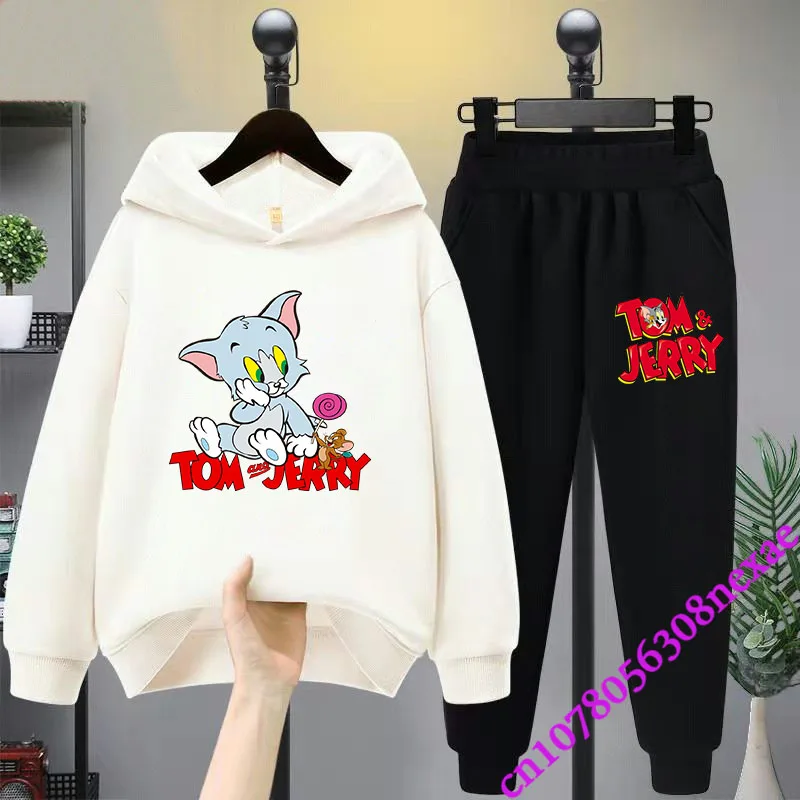 2024 New Disney Tom And Jerry Children's Set Spring And Autumn Cartoon Anime Boys And Girls Print Sports Top And Pants 2-piece