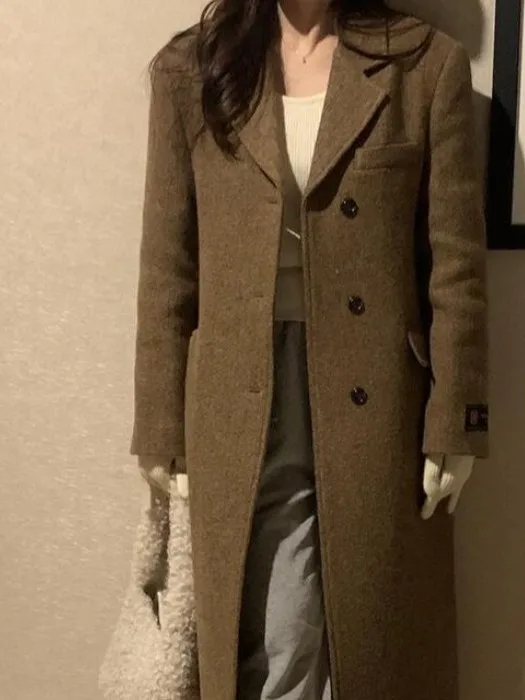 

Длинное шерстяное пальто с воротником в стиле ретро, женское зимнее модное высококачественное твидовое пальто Ele Ladylike, верхняя одежда