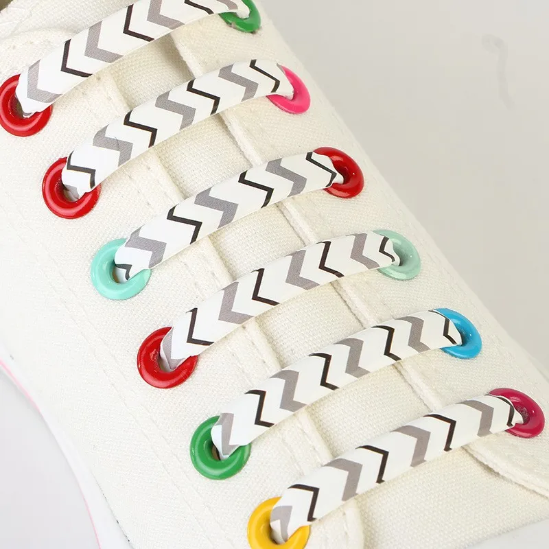 

16pcs/set Black and White Printed Silicone Shoelace Elastic Shoelaces Colorful No Tie Shoelaces Buckles Unisex Shoe Accessories