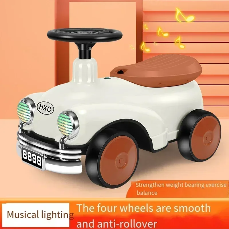 Retro Children\'s Scooter Car Baby Scooters Car 1-6 Years Old Boys and Girls Walker Light Music Baby Four Wheel Balance Yo-yo Car