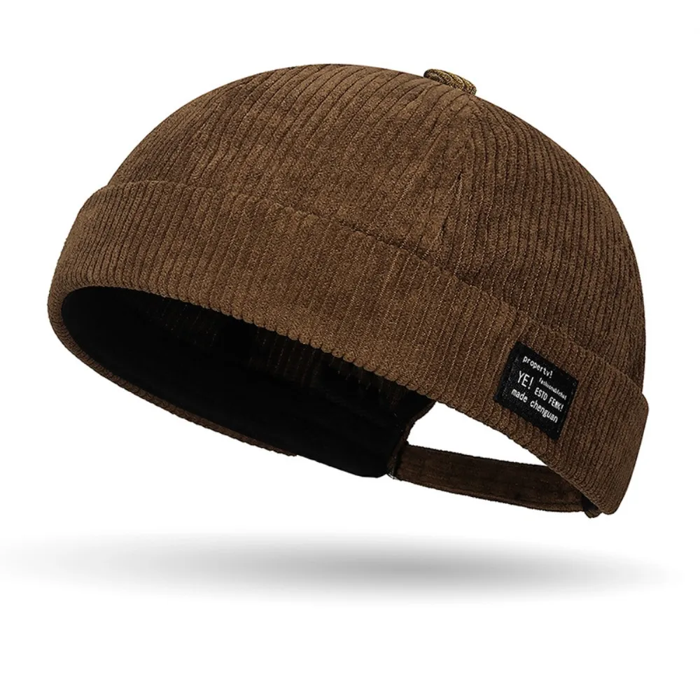 

Multipurpose Solid Color Vintage Docker Cap Adjustable Corduroy Dome Melon Cap Comfortable Round Landlord Hat Outdoor