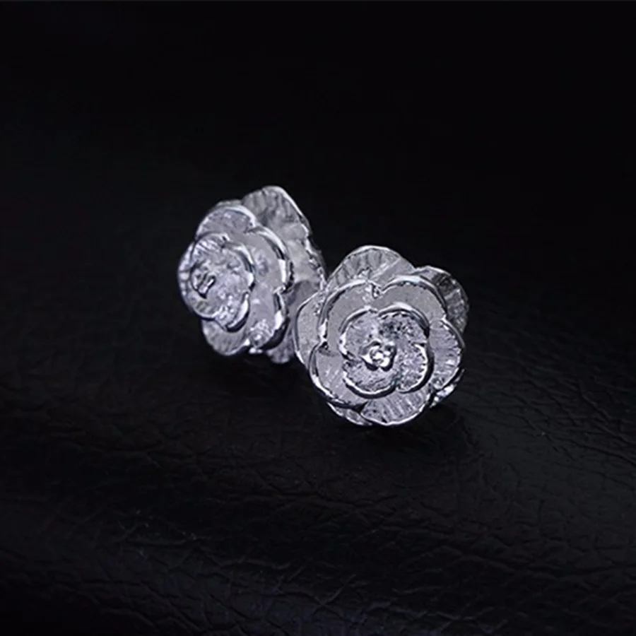 Pendientes de plata de ley 925 con forma de flor rosa para mujer, joyería clásica, a la moda, para fiesta, boda, regalos de navidad