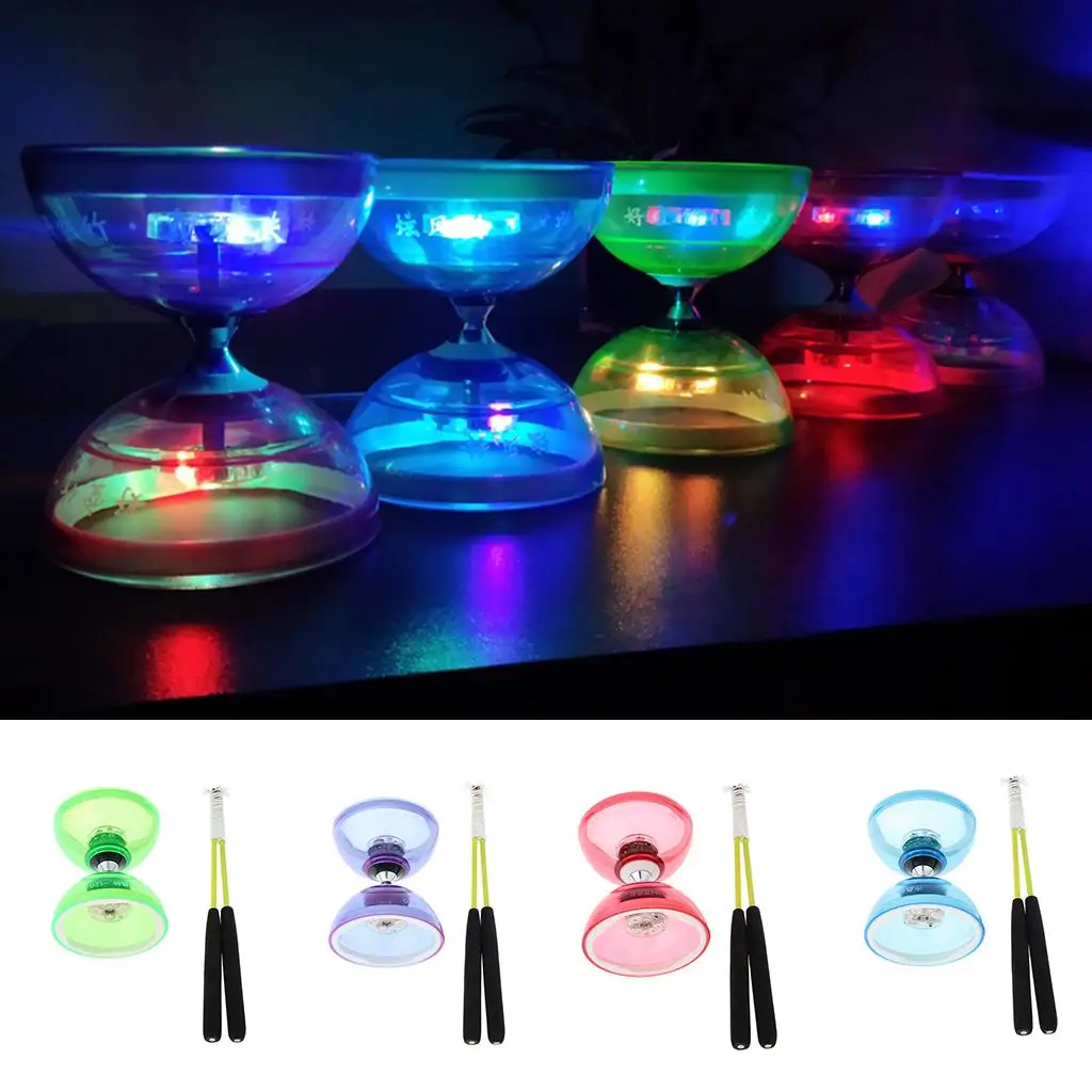 Professional 3 Bearing Diabolo With Sticks And Strings, LED Rubber Toy, Hand And