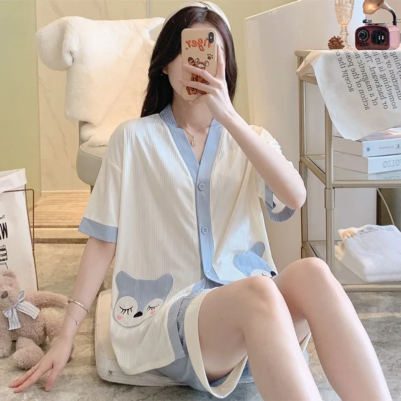 Women Pajama Set Summer Hot Sleepwear Shorts Cute Pijamas Girls Homewear Grils Cute Pyjama Short Pants Cartoon Home Clothes