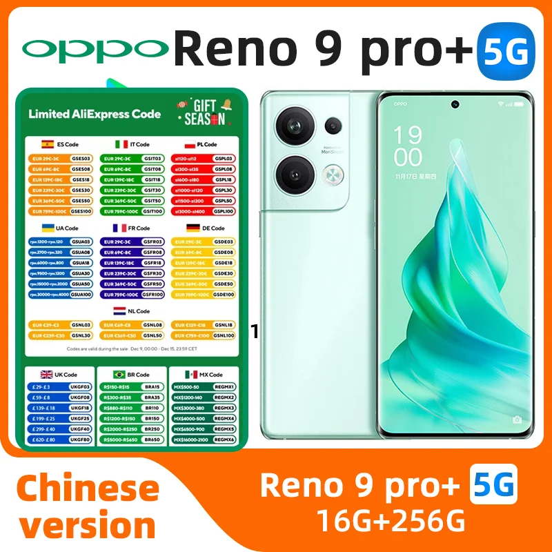 Oppo-Reno 9Pro 5G Android Smartphone, Desbloqueado, 6.7 ", 16GB RAM, 256GB ROM, Todas as Cores em Bom Estado, Original, Usado