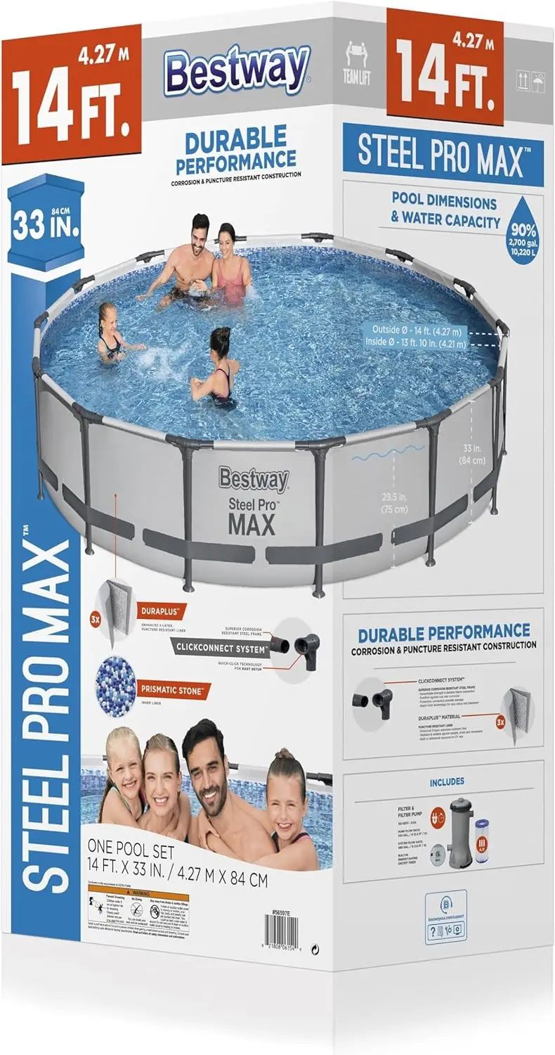 Steel Pro MAX 14' x 33" Round Above Ground Pool Set | Includes 530gal Filter Pump