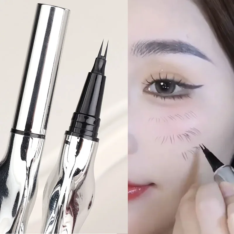 Waterproof Eyebrow Eyeliner Pen 2 Forks Lasting Liquid Lower Eyelash Hair Line Pencil Natural Wild Brows Eyes Makeup Cosmetics